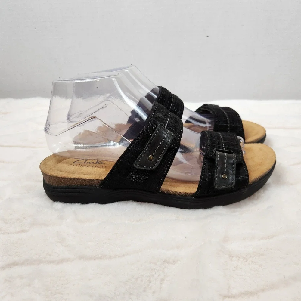 Clarks Collection Womens Mira Tide Black Slide Sandals Sz 8 M  Casual Minimalist